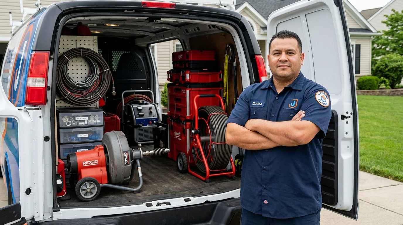 Professional drain cleaning equipment and Johns Plumbing LLC plumber in Elma
