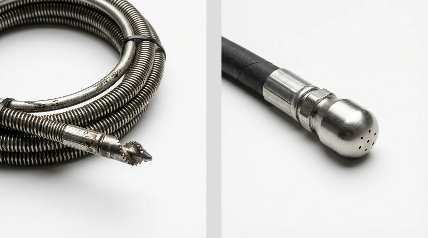 Drain snake cable and hydro jetting nozzle used for drain cleaning in Elma, WA