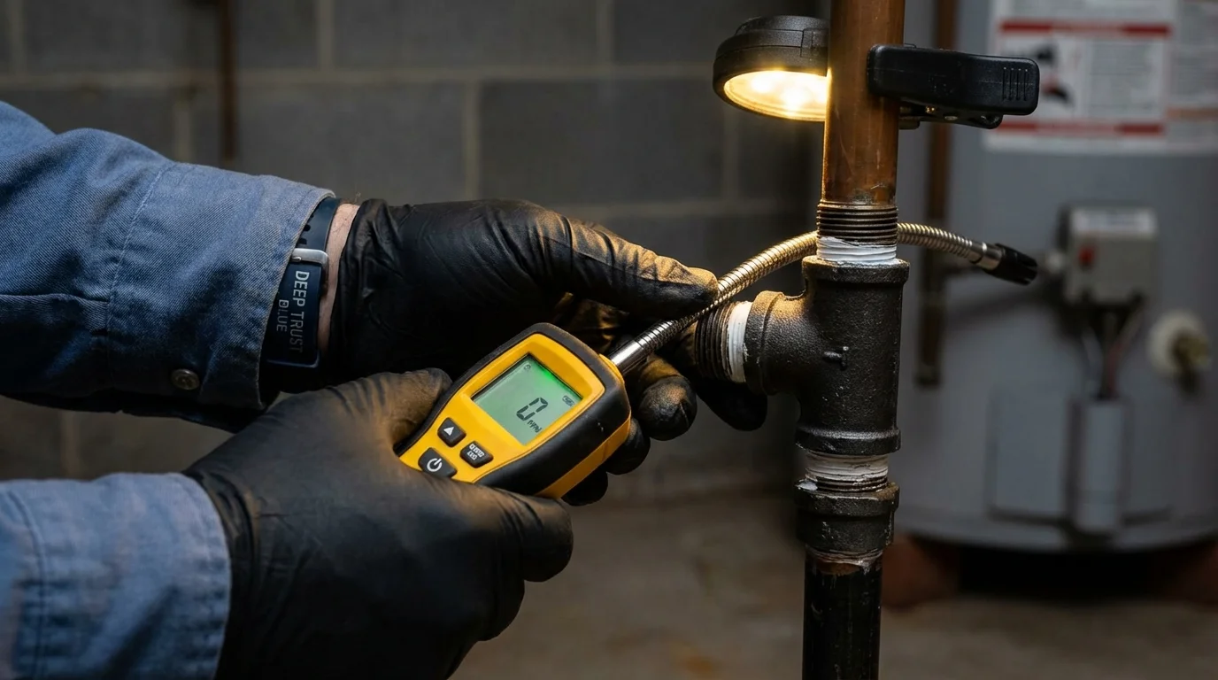 Gas leak detection with electronic sniffer by Johns Plumbing LLC in Elma