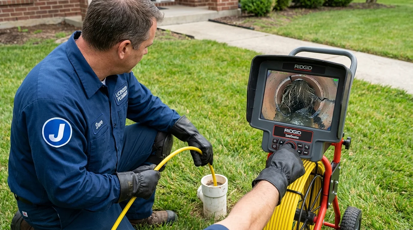 Sewer camera inspection being performed by Johns Plumbing LLC in Elma
